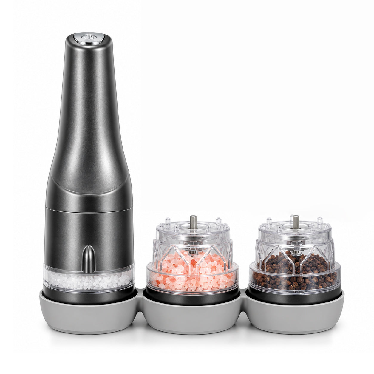 Handheld 3-Pod Electric Salt Pepper Grinder, Portable Interchangeable Seasoning Mill
