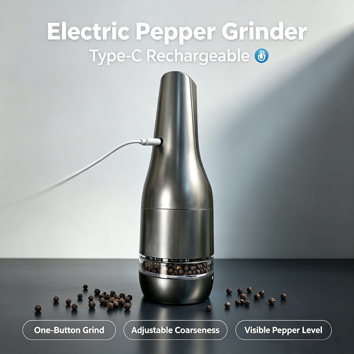 Handheld 3-Pod Electric Salt Pepper Grinder, Portable Interchangeable Seasoning Mill