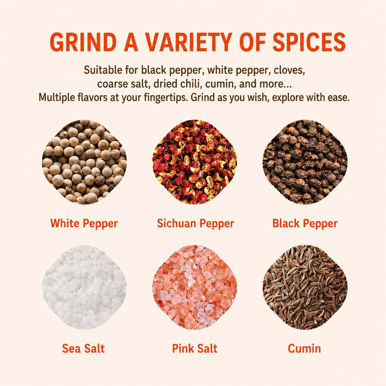 Handheld 3-Pod Electric Salt Pepper Grinder, Portable Interchangeable Seasoning Mill
