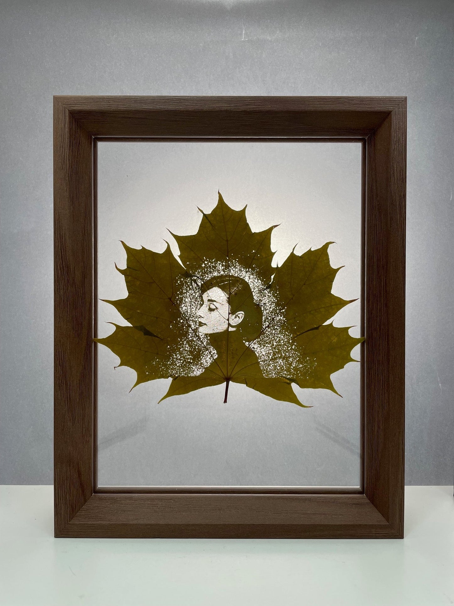 Custom Photo on Maple Leaf, Engraved Photo on Leaf, Custom Home Decor, Personalized Portrait from Photo as Long Distance Gift with wooden frame